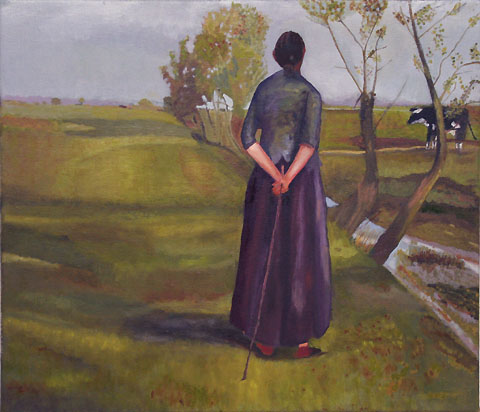 Hollndische Landschaft mit Frau und Kuh